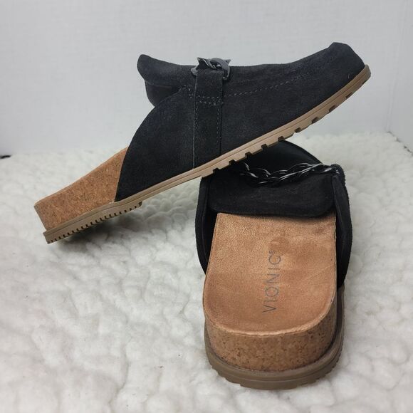 Vionic Georgie Women's Size 7.5 Slip On Mule Shoes Black Suede Accent Chain - Picture 5 of 10